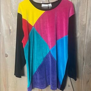 80’s Vintage Elizabeth Liz Claiborne Colorful Geometric Velvet Women's Top